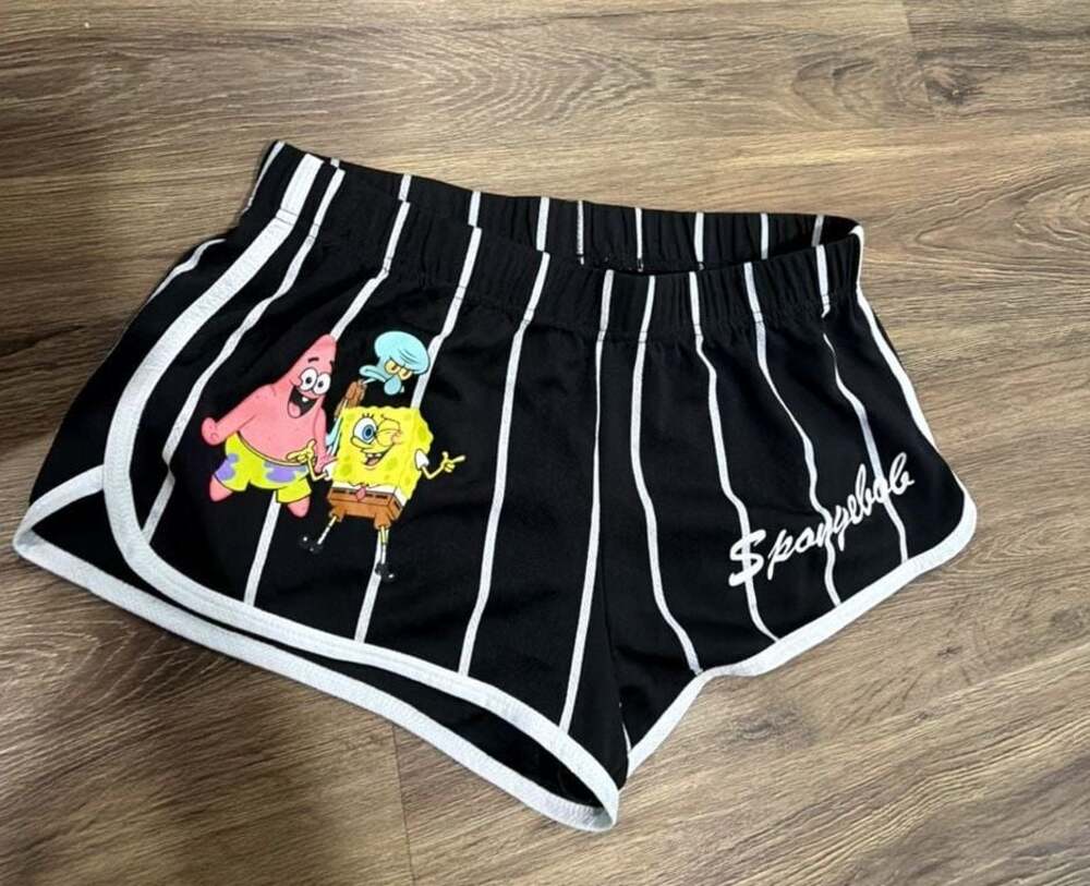 Nickelodeon SpongeBob SquarePants Character Black and White Pinstripe Shorts
